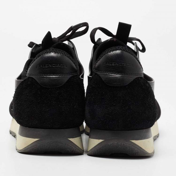 Pre Owned Balenciaga Black Leather And Mesh Runner Sneakers Size 40