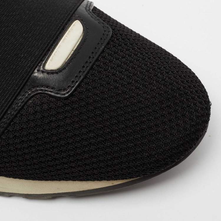 Pre Owned Balenciaga Black Leather And Mesh Runner Sneakers Size 40