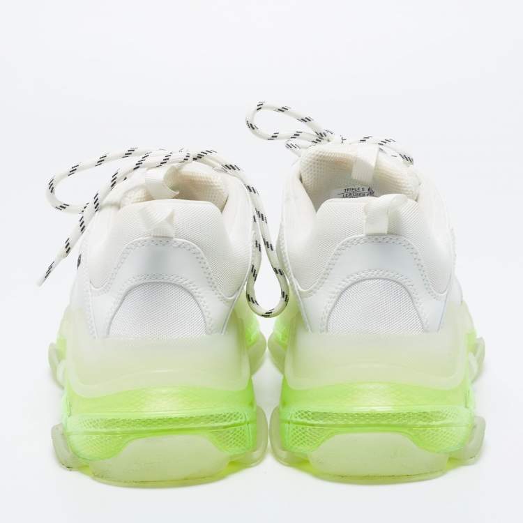 Pre Owned Balenciaga White Mesh And Leather Triple S Sneakers Size 45
