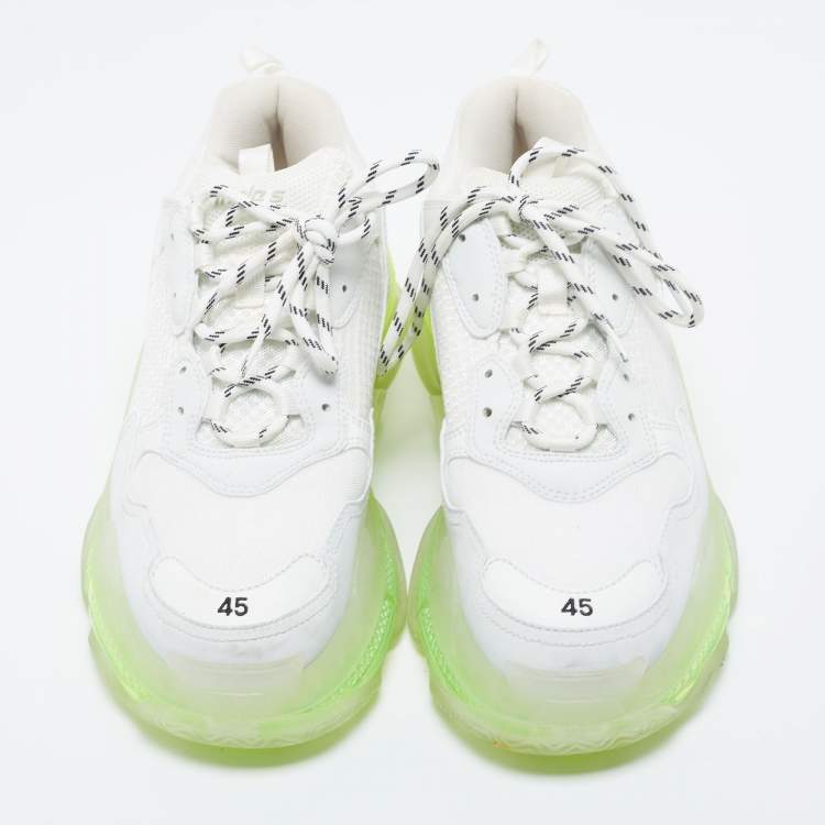 Pre Owned Balenciaga White Mesh And Leather Triple S Sneakers Size 45