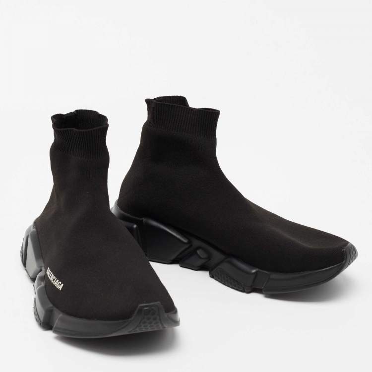 Pre Owned Balenciaga Black Knit Fabric Speed Trainer Sneakers Size 43