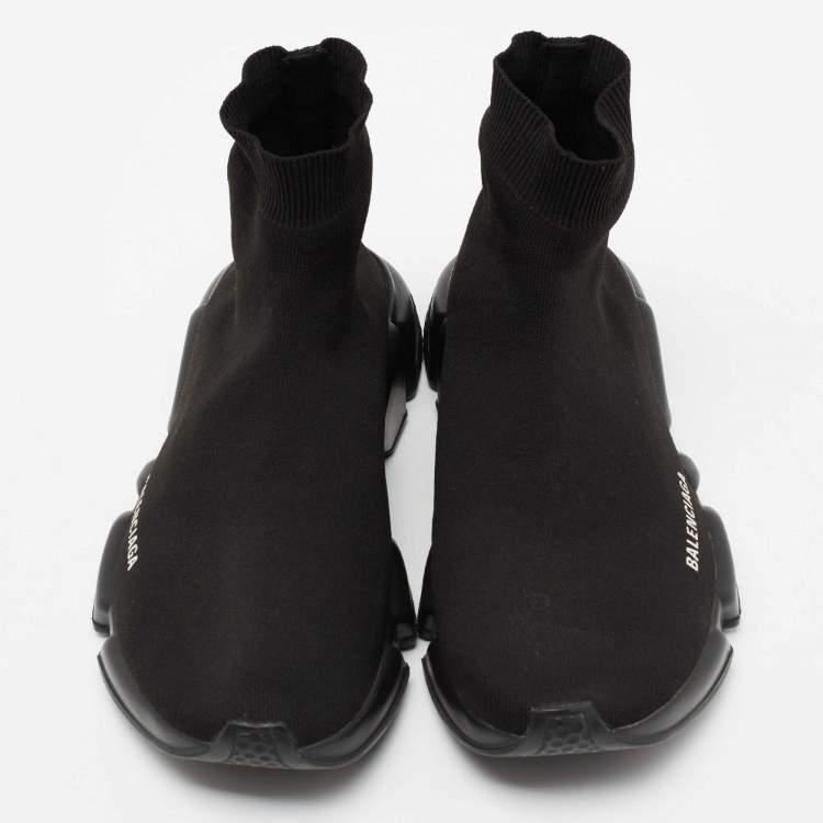 Pre Owned Balenciaga Black Knit Fabric Speed Trainer Sneakers Size 43