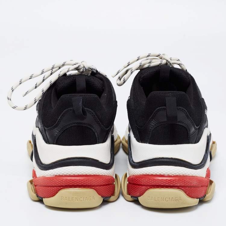 Pre Owned Balenciaga Black Mesh And Leather Triple S Platform Sneakers Size 40