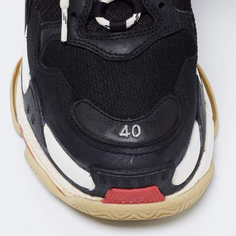 Pre Owned Balenciaga Black Mesh And Leather Triple S Platform Sneakers Size 40