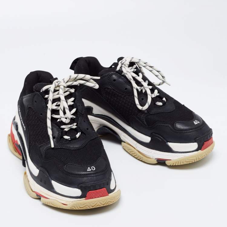 Pre Owned Balenciaga Black Mesh And Leather Triple S Platform Sneakers Size 40