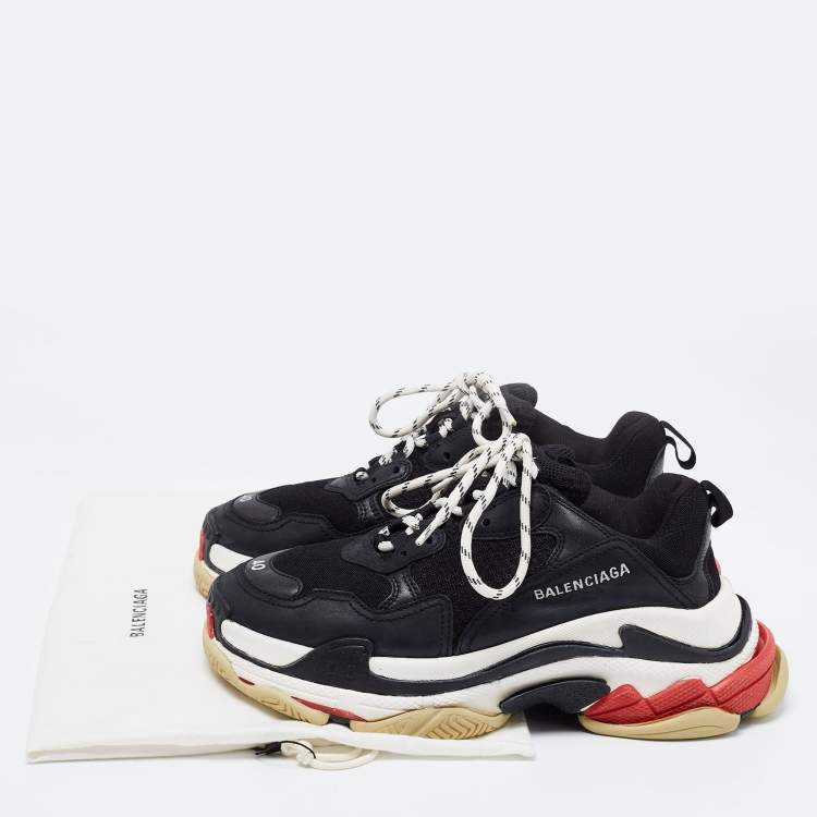 Pre Owned Balenciaga Black Mesh And Leather Triple S Platform Sneakers Size 40