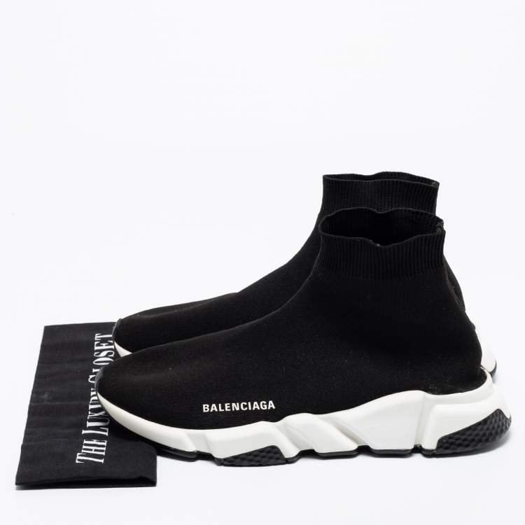 Pre Owned Balenciaga Black Knit Fabric Speed Trainer High-Top Sneakers Size 42