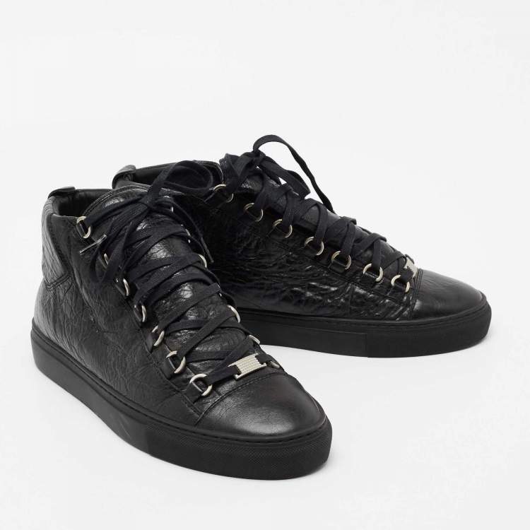 Pre Owned Balenciaga Black Leather Arena High-Top Sneakers Size 41