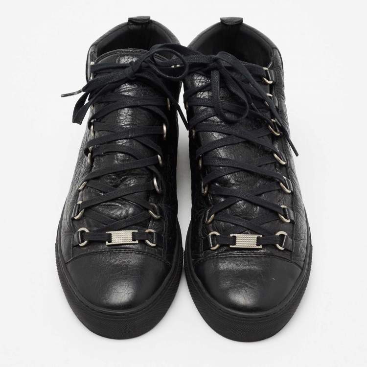 Pre Owned Balenciaga Black Leather Arena High-Top Sneakers Size 41