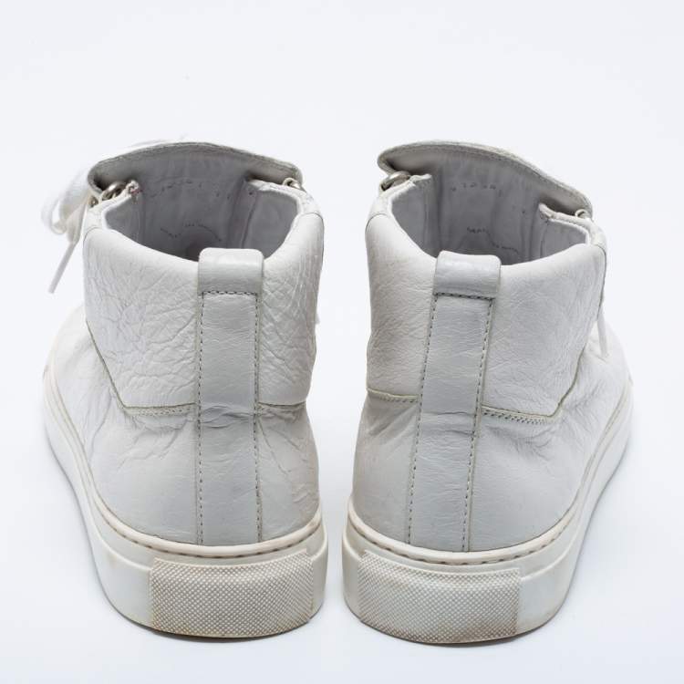 Pre Owned Balenciaga White Crinkled Leather Arena High Top Sneakers Size 41