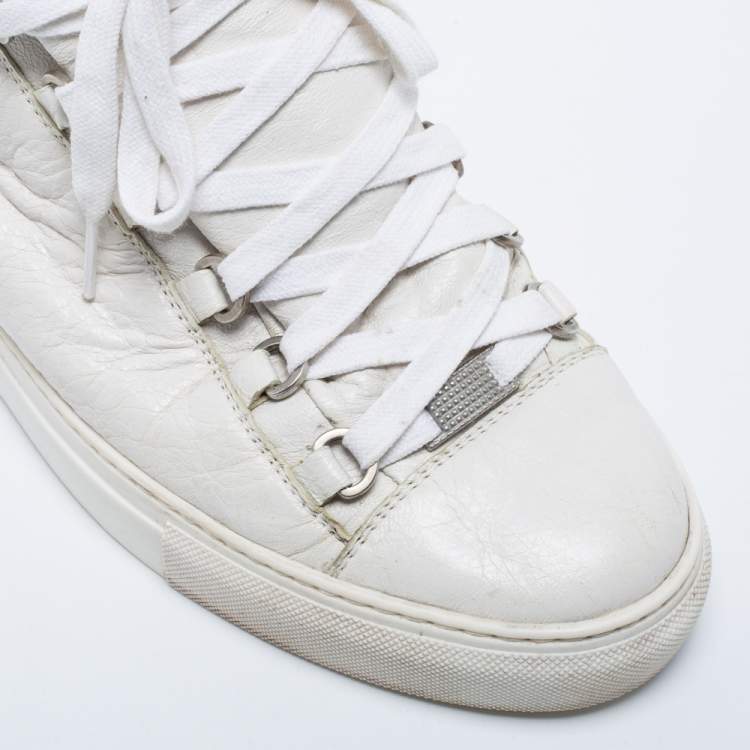 Pre Owned Balenciaga White Crinkled Leather Arena High Top Sneakers Size 41