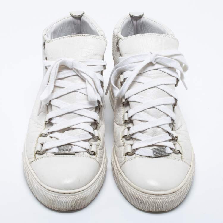 Pre Owned Balenciaga White Crinkled Leather Arena High Top Sneakers Size 41