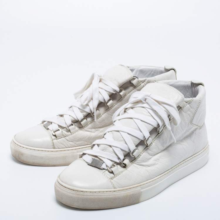 Balenciaga White Crinkled Leather Arena High Top Sneakers Size 41 |