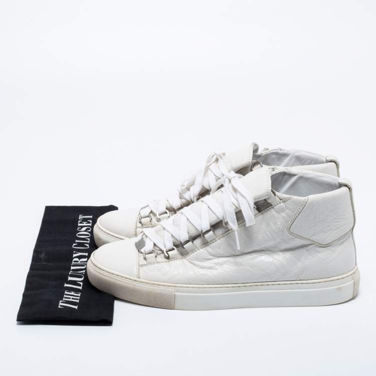 Pre Owned Balenciaga White Crinkled Leather Arena High Top Sneakers Size 41