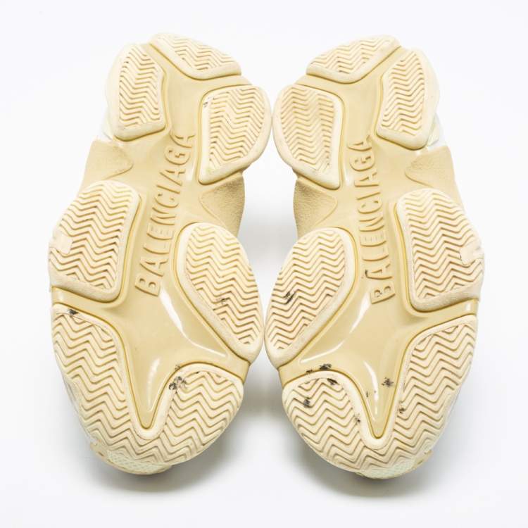 Pre Owned Balenciaga White Nubuck Leather and Mesh Triple S Low-Top Sneakers Size 41