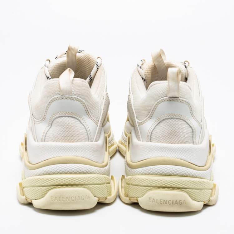 Pre Owned Balenciaga White Nubuck Leather and Mesh Triple S Low-Top Sneakers Size 41