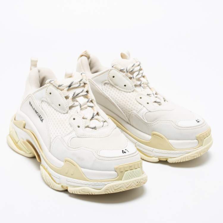 Pre Owned Balenciaga White Nubuck Leather and Mesh Triple S Low-Top Sneakers Size 41