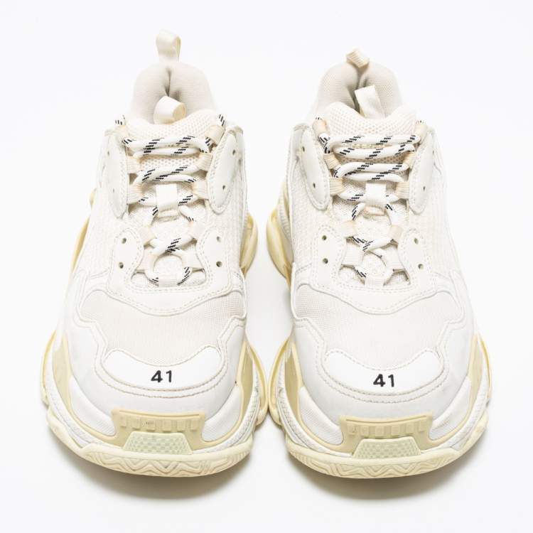 Pre Owned Balenciaga White Nubuck Leather and Mesh Triple S Low-Top Sneakers Size 41