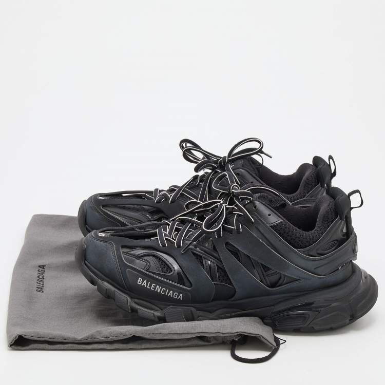 Pre Owned Balenciaga Black Synthetic Leather And Mesh Track Low Top Sneaker Size 42