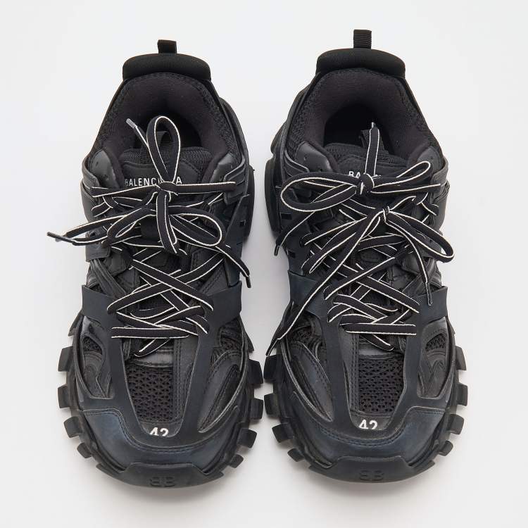 Pre Owned Balenciaga Black Synthetic Leather And Mesh Track Low Top Sneaker Size 42