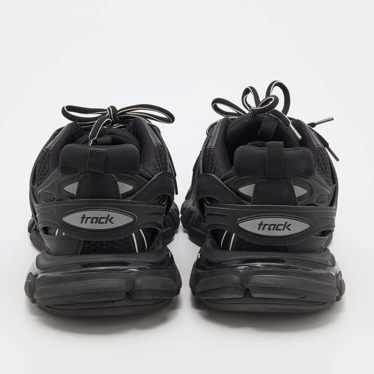 Pre Owned Balenciaga Black Synthetic Leather And Mesh Track Low Top Sneaker Size 42