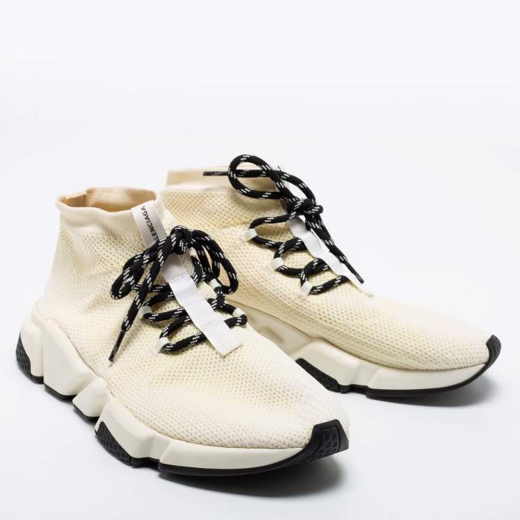Pre Owned Balenciaga White Knit Fabric Speed High Top Sneakers Size 41 