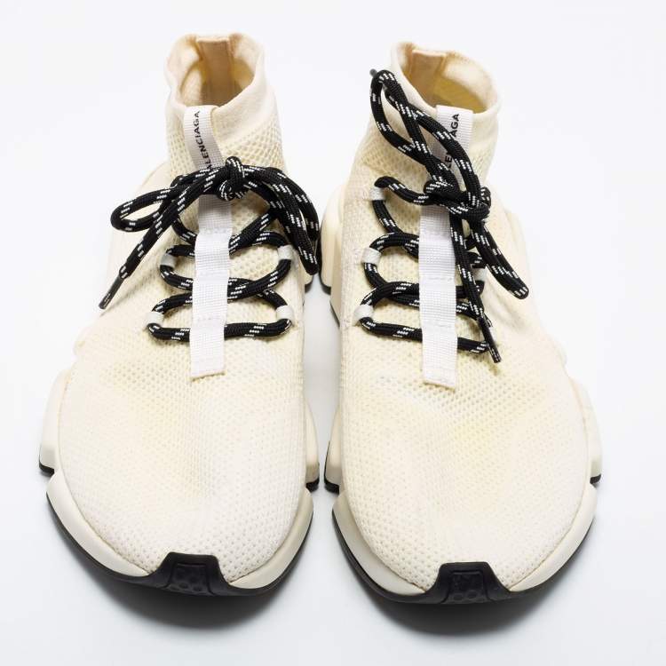 Pre Owned Balenciaga White Knit Fabric Speed High Top Sneakers Size 41 