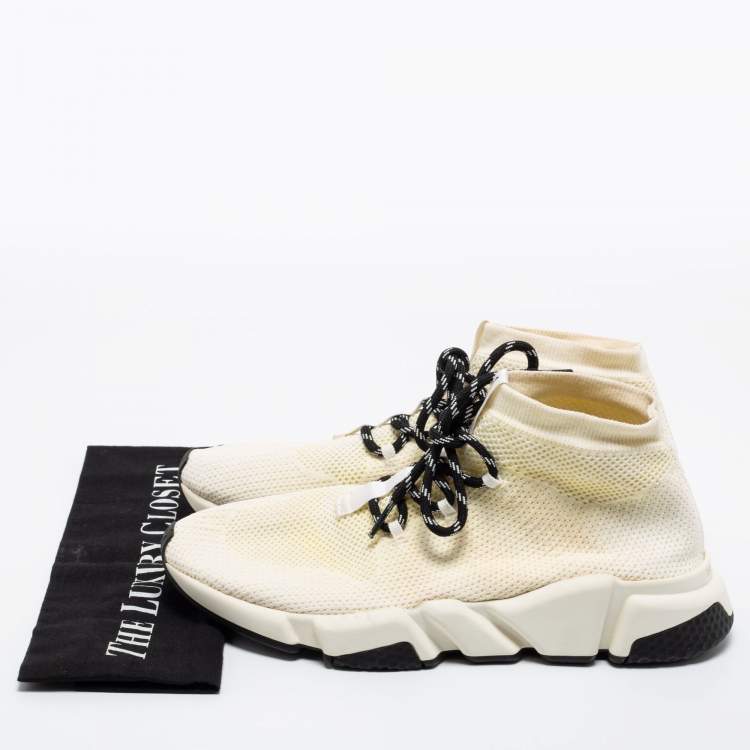 Pre Owned Balenciaga White Knit Fabric Speed High Top Sneakers Size 41 