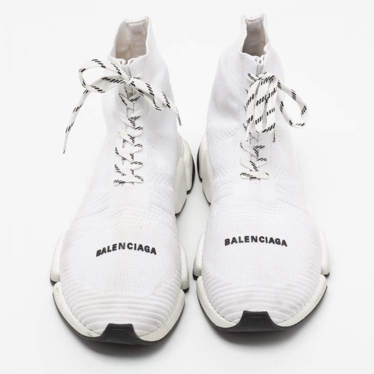 Pre Owned Balenciaga White Knit Fabric Speed Sneakers Size 45