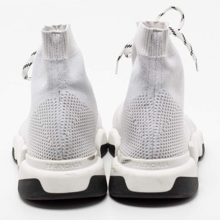 Pre Owned Balenciaga White Knit Fabric Speed Sneakers Size 45