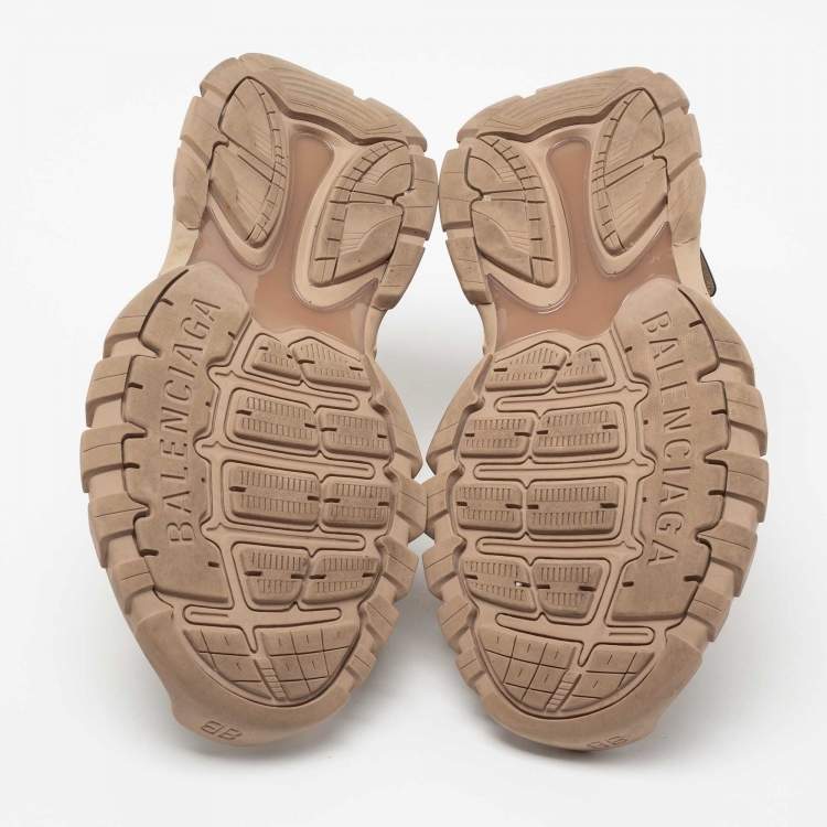 Pre Owned Balenciaga Light Brown Rubber and Leather Track Strap Sandals Size 42