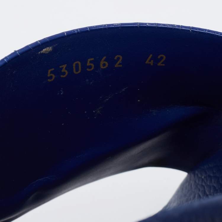 Pre Owned Balenciaga Blue Leather Slip on Slides Size 42