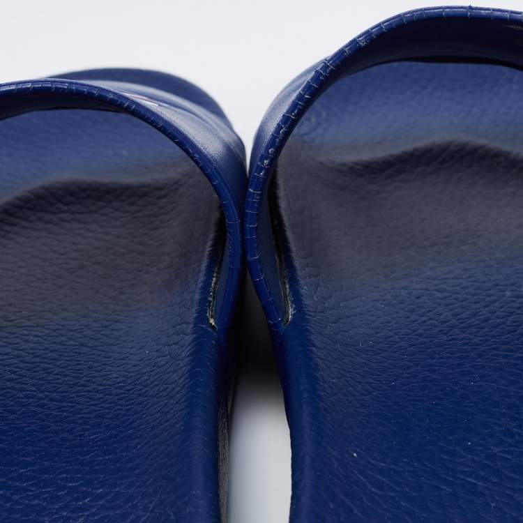 Pre Owned Balenciaga Blue Leather Slip on Slides Size 42