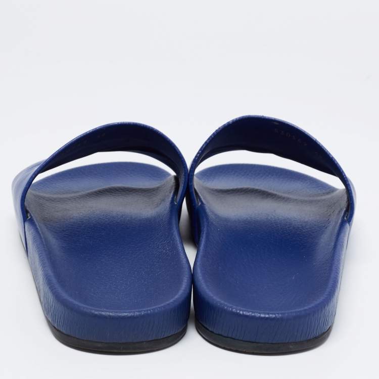 Pre Owned Balenciaga Blue Leather Slip on Slides Size 42