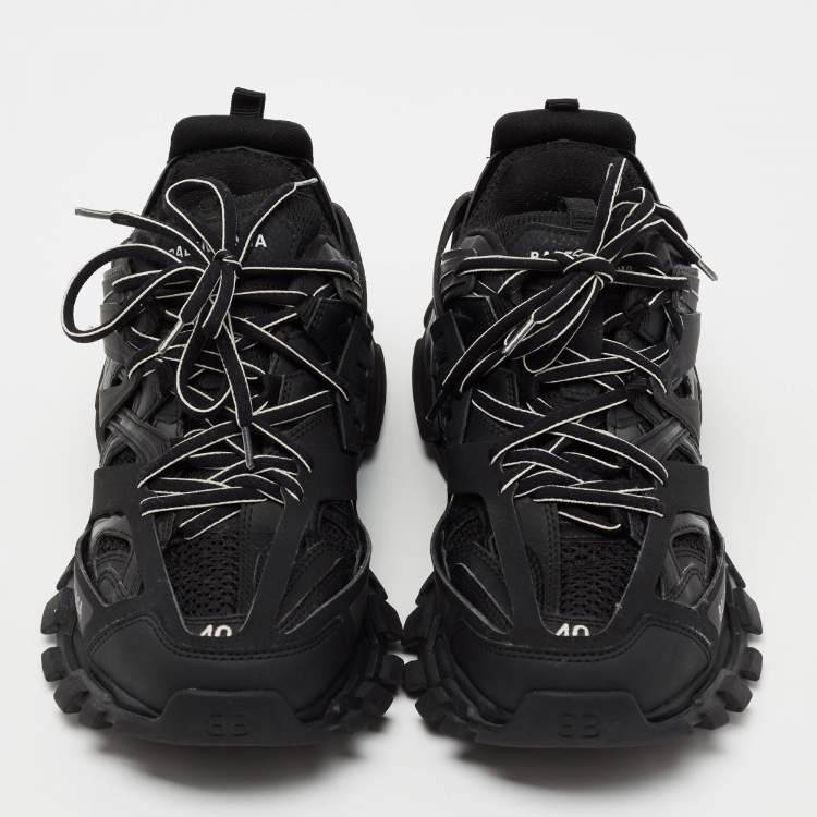 Pre Owned Balenciaga Black Leather And Mesh Track Sneakers Size 40