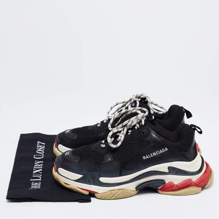 Pre Owned Balenciaga Black Leather and Mesh Triple S Sneaker Size 42 