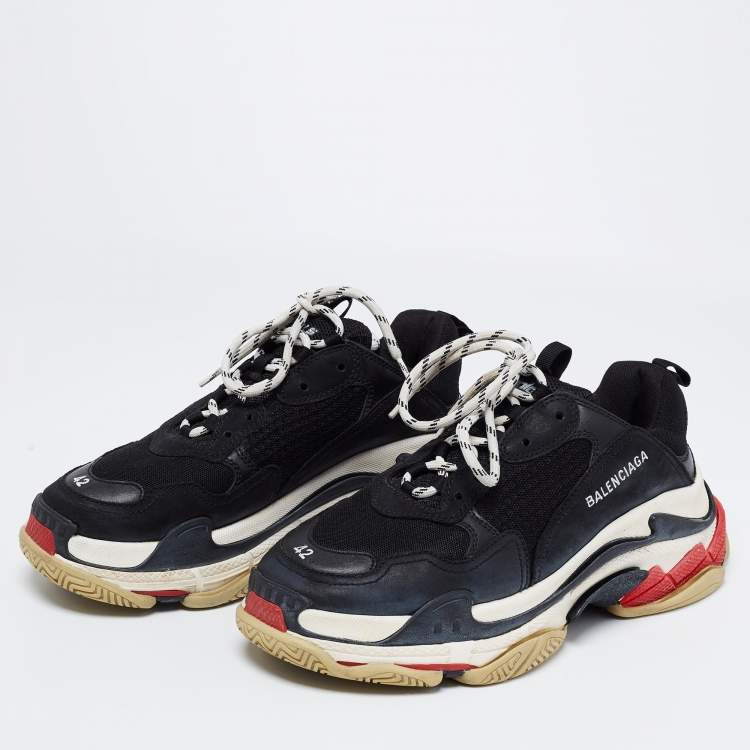 Balenciaga Black Leather and Mesh Triple S Sneaker Size 42