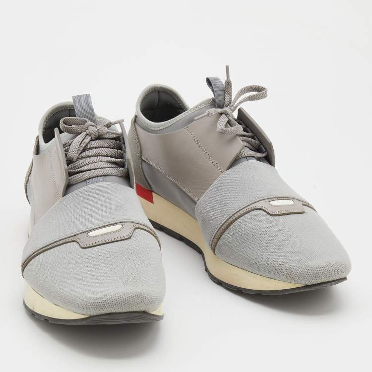 مملوكة مسبقًا Balenciaga Grey Knit Fabric And Leather Race Runner Low Top Sneakers Size 45