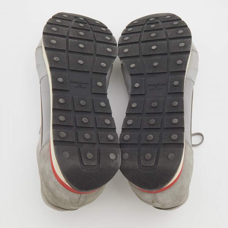 مملوكة مسبقًا Balenciaga Grey Knit Fabric And Leather Race Runner Low Top Sneakers Size 45