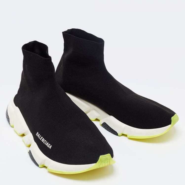 Pre Owned Balenciaga Black Knit Fabric Speed 2.0 High Top Sneakers  Size 45