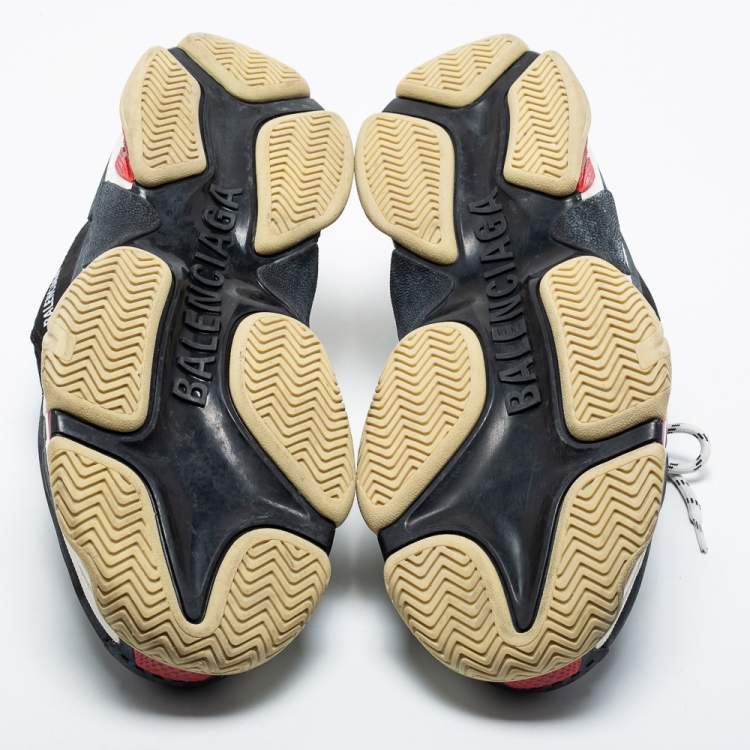 Pre Owned Balenciaga Black Leather And Mesh Triple S Sneakers Size 46