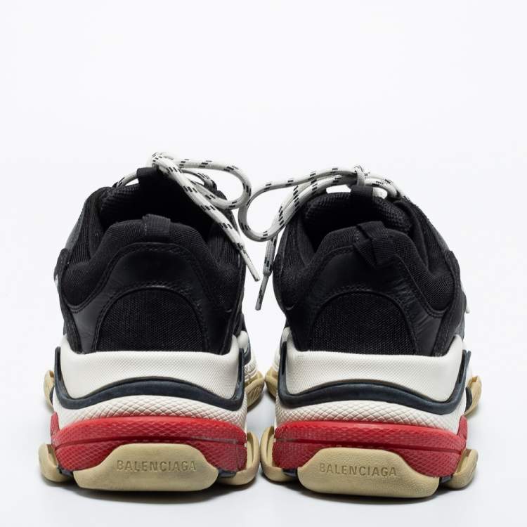 Pre Owned Balenciaga Black Leather And Mesh Triple S Sneakers Size 46