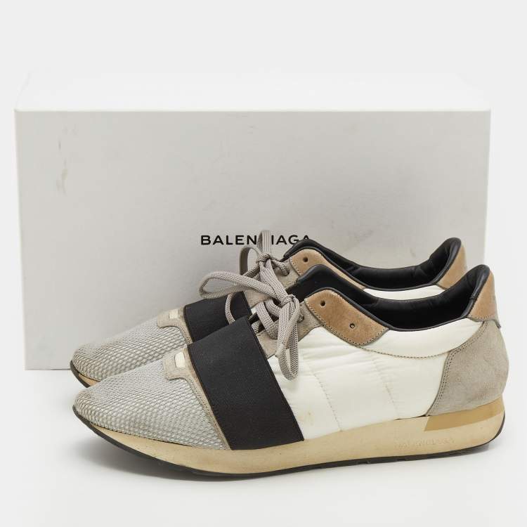 Pre Owned Balenciaga Tri-Color Mesh, Fabric And Leather Race Runner Low Top Sneakers Size 43