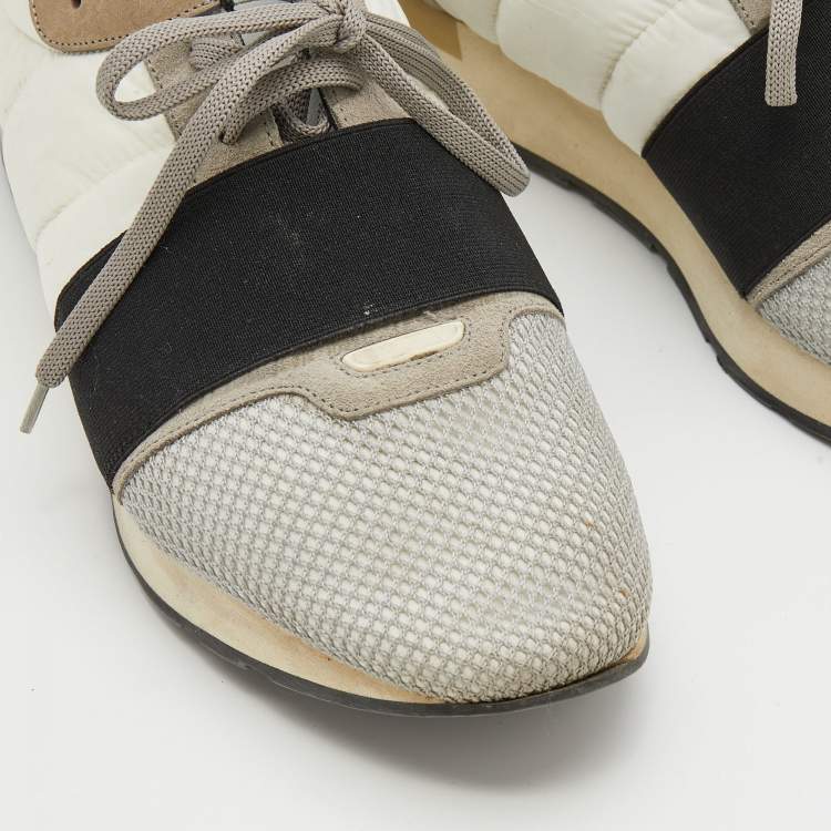 Pre Owned Balenciaga Tri-Color Mesh, Fabric And Leather Race Runner Low Top Sneakers Size 43