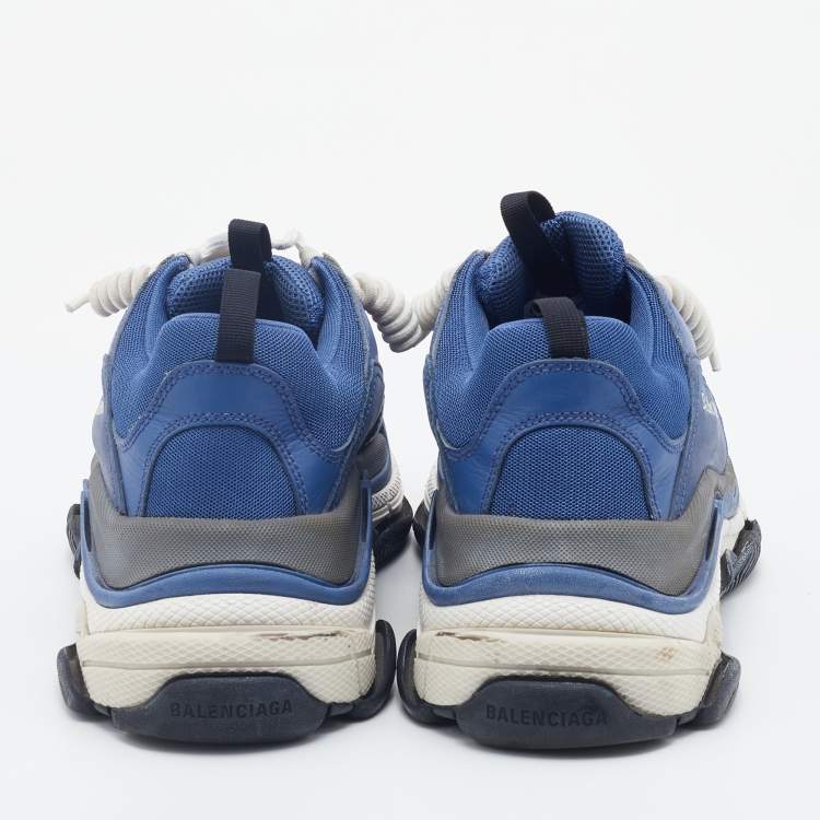 Pre Owned Balenciaga Blue/White Mesh And Leather Triple S Low Top Sneakers Size 43