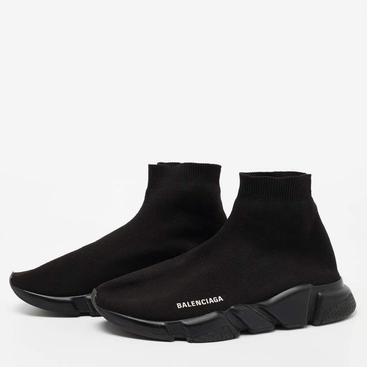 Pre Owned Balenciaga Black Knit Fabric Speed Trainer  Sneakers Size 42