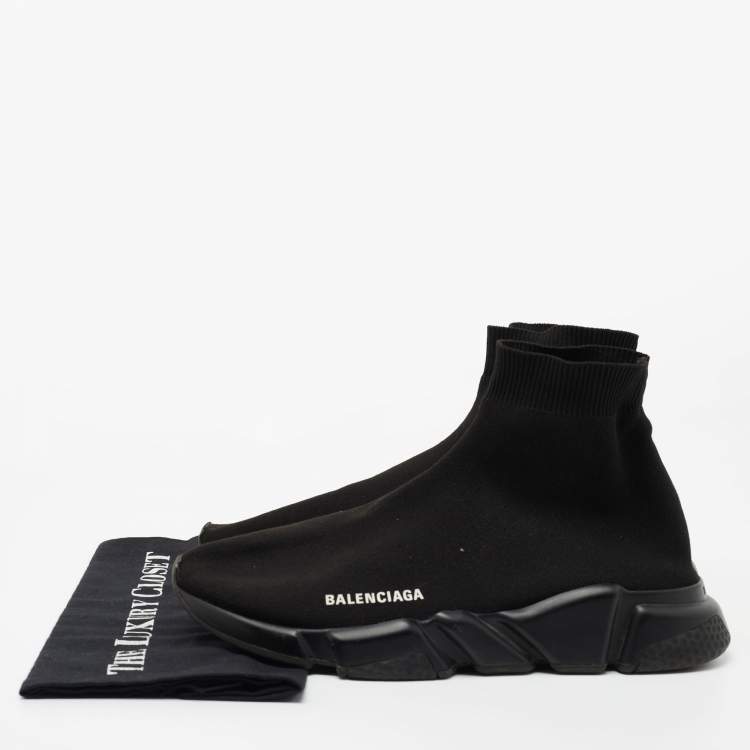 Pre Owned Balenciaga Black Knit Fabric Speed Trainer  Sneakers Size 42
