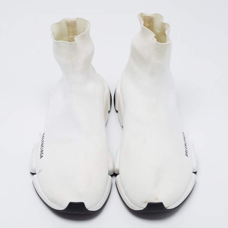 Pre Owned Balenciaga White Knit Fabric Speed Trainer Sneakers Size 44