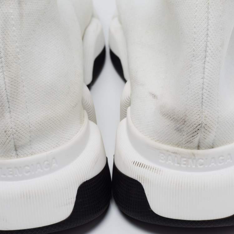 Pre Owned Balenciaga White Knit Fabric Speed Trainer Sneakers Size 44