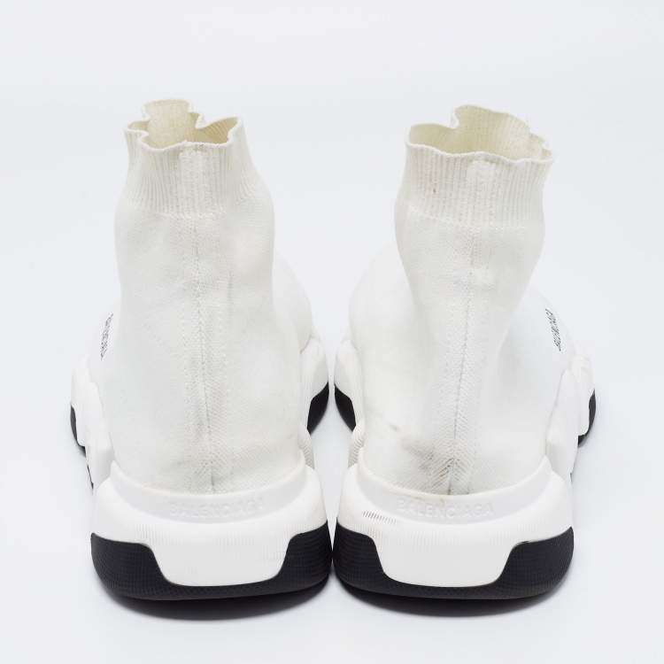 Pre Owned Balenciaga White Knit Fabric Speed Trainer Sneakers Size 44